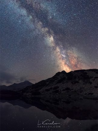 Night sky over a mountain lake