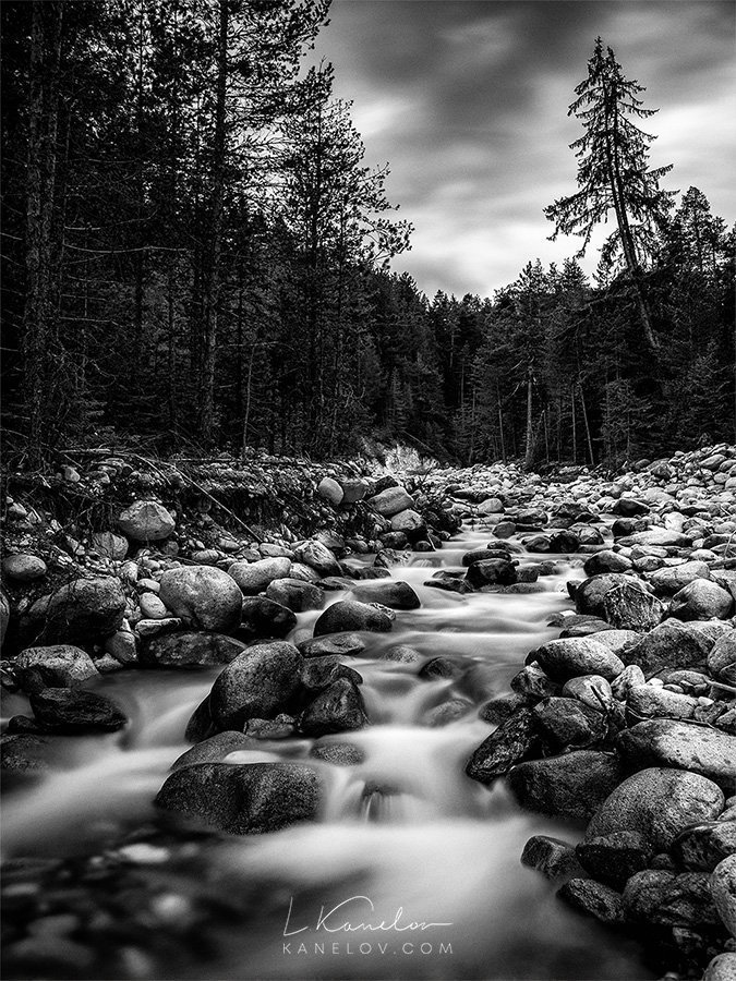 Black and white river landscape, Nature print by Luke