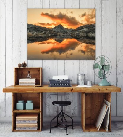 Mountain lake sunset landscape print