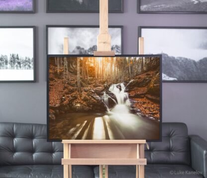 Autumn waterfall landscape print – Framed Canvas