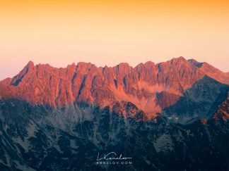 Red sunset over the mountains print