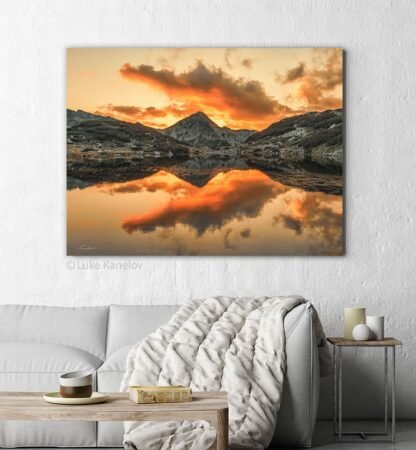 Mountain lake sunset landscape print