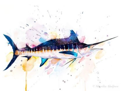 Atlantic blue marlin watercolor painting print by Slaveika Aladjova