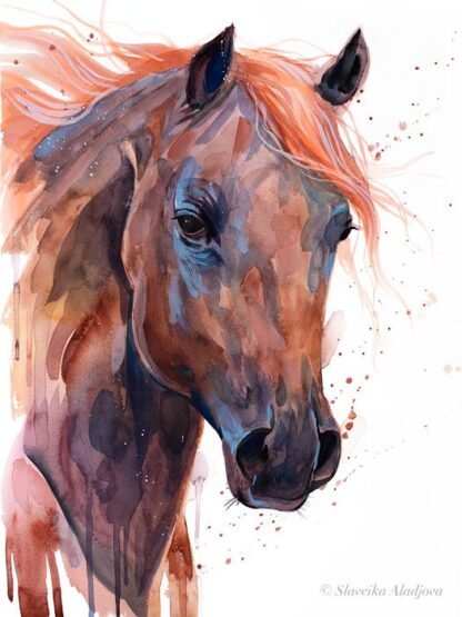 Brown Arabian Horse watercolor painting print by Slaveika Aladjova