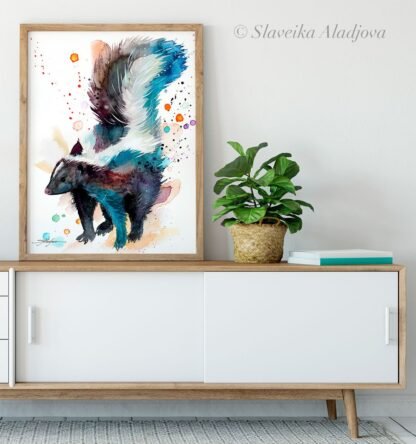 Skunk watercolor painting print by Slaveika Aladjova