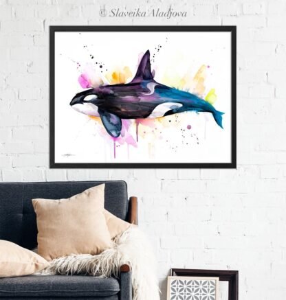 Killer whale watercolor painting print by Slaveika Aladjova
