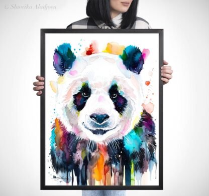 Colourful panda watercolor painting print by Slaveika Aladjova