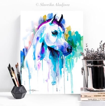 Arabian horse watercolor painting print by Slaveika Aladjova