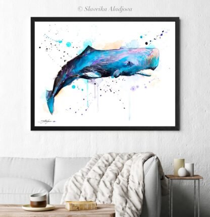 Sperm whale watercolor painting print by Slaveika Aladjova