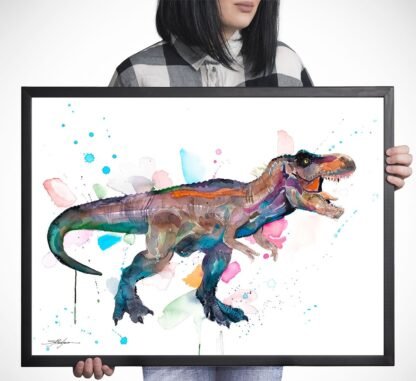 Tyrannosaurus rex, T rex dinosaur watercolor painting print by Slaveika Aladjova