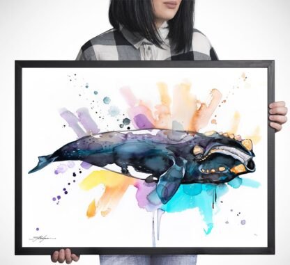 Southern right whale watercolor painting print by Slaveika Aladjova