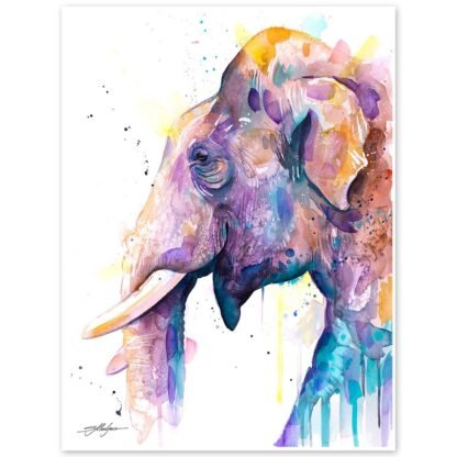 Asian Elephant Head watercolor painting print by Slaveika Aladjova