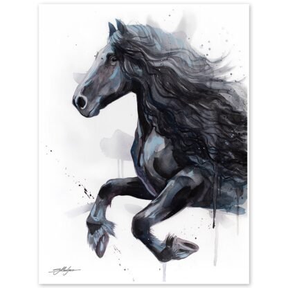 Friesian Horse watercolor painting print by Slaveika Aladjova
