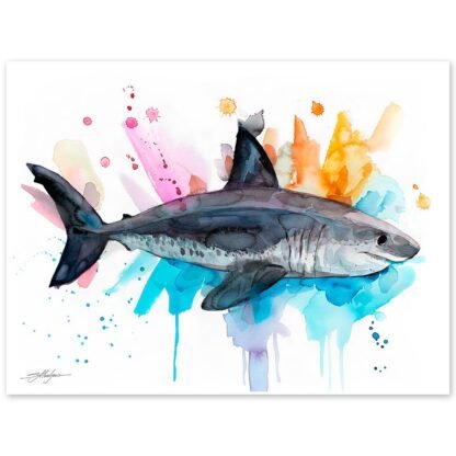 Salmon shark watercolor painting print by Slaveika Aladjova