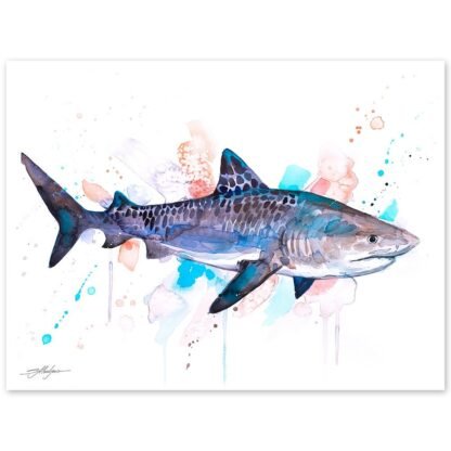 Tiger shark watercolor painting print by Slaveika Aladjova