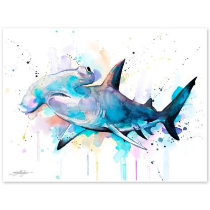 Hammerhead shark watercolor painting print by Slaveika Aladjova