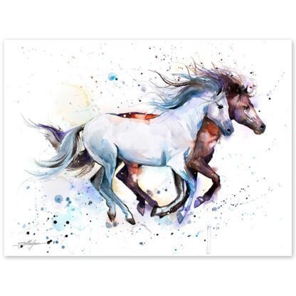 Horses watercolor painting print by Slaveika Aladjova