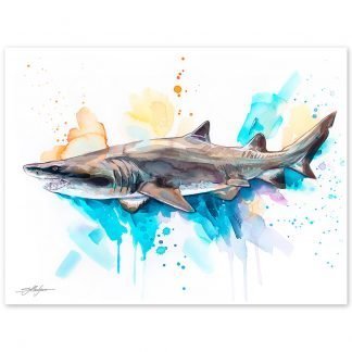 Sand tiger shark watercolor painting print by Slaveika Aladjova