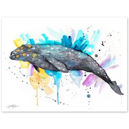 Gray whale watercolor painting print by Slaveika Aladjova