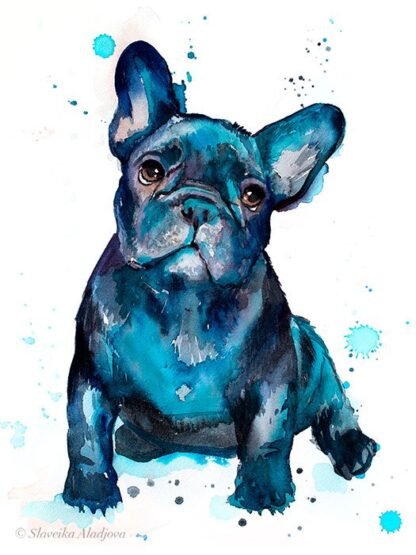 Black French Bulldog Baby watercolor painting print by Slaveika Aladjova