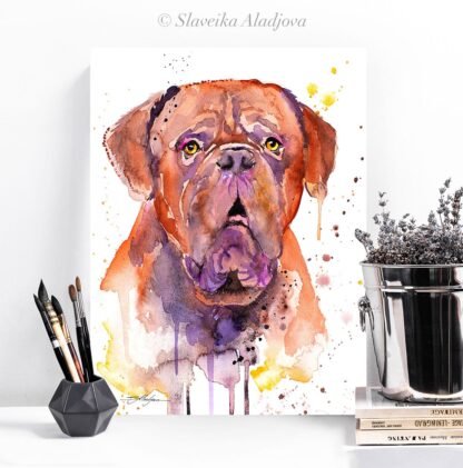 Dogue de Bordeaux, Bordeaux Mastiff, French Mastiff watercolor painting print by Slaveika Aladjova