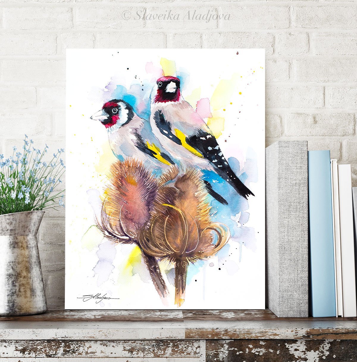 Goldfinch watercolor painting print by Slaveika Aladjova