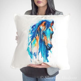 Blue Horse art Pillow case