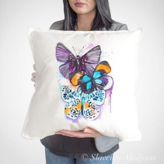 Blue and Purple Butterfly art Pillow case