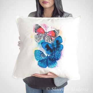 Blue and Red Butterfly art Pillow case