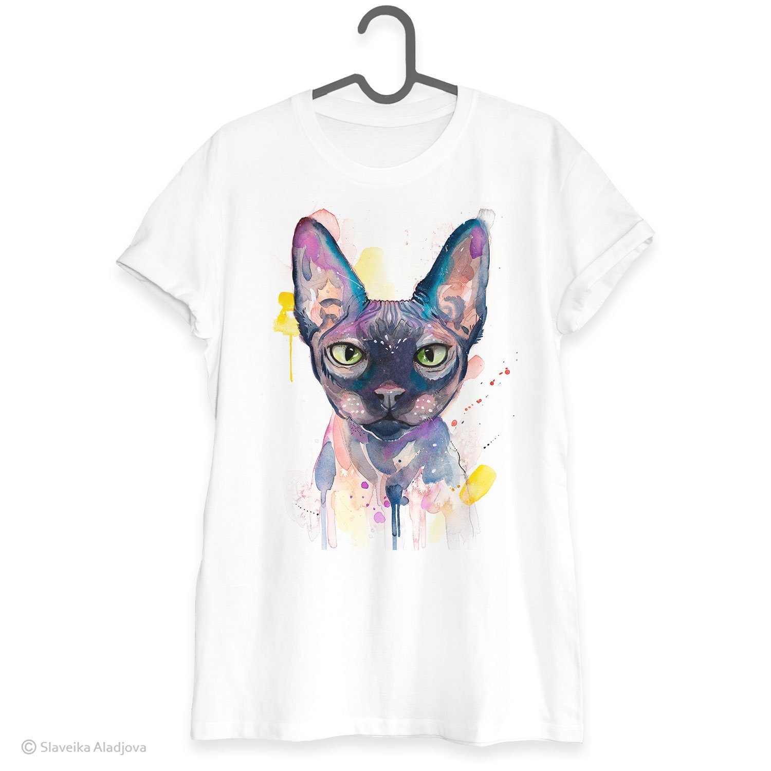 Sphynx cat art Tshirt. Art by Slaveika Aladjova.
