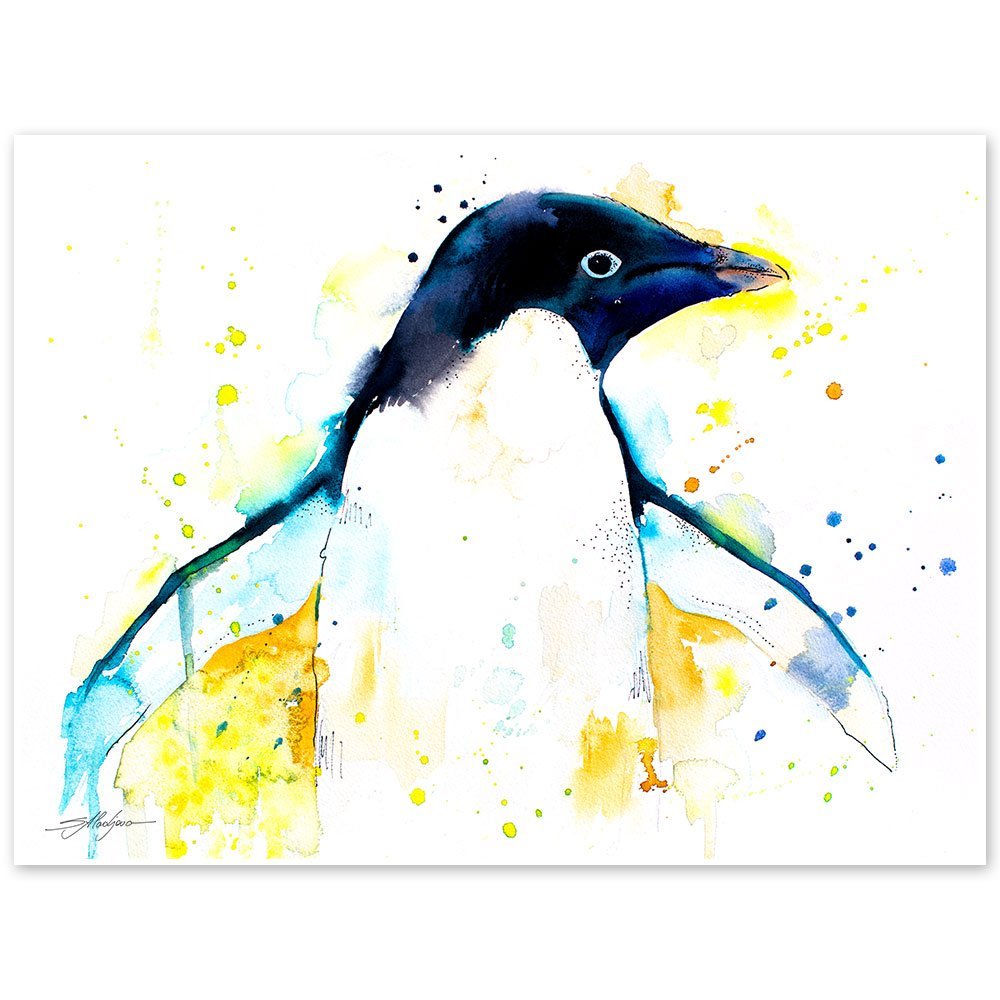 Adelie penguin watercolor painting print by Slaveika Aladjova