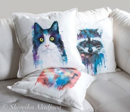 Black and white cat art pillow cover