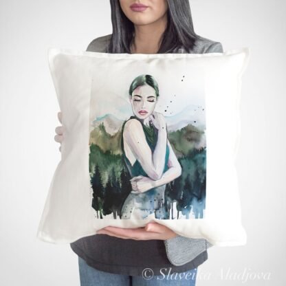 Mountain girl portrait art pillow cover