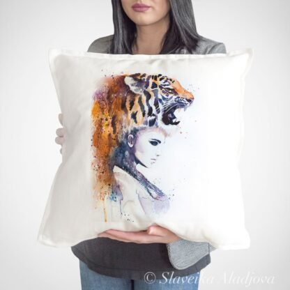 Tiger girl art pillow cover