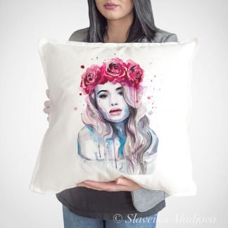 Rose crown girl art pillow cover