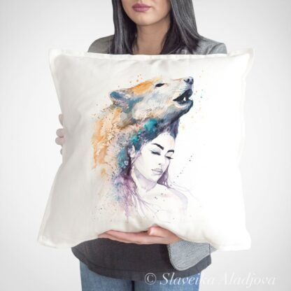 Wolf girl art pillow cover