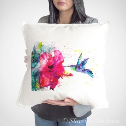 Violetear Hummingbird art Pillow cover