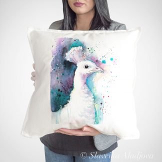 White Peacock art Pillow cover
