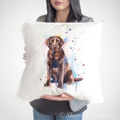 Chocolate Labrador art pillow cover