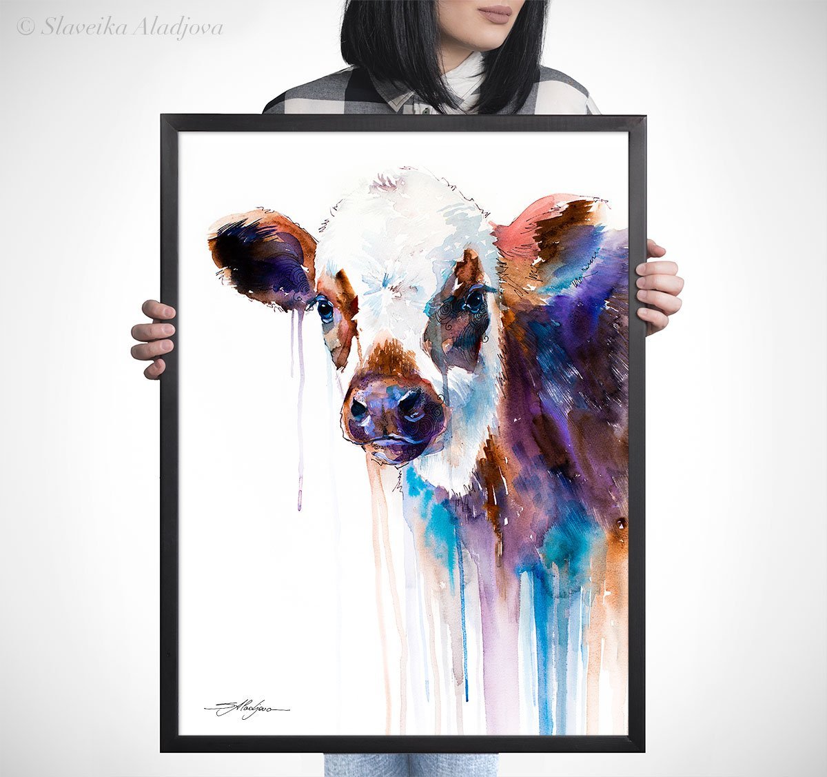 Cow watercolor painting print by Slaveika Aladjova