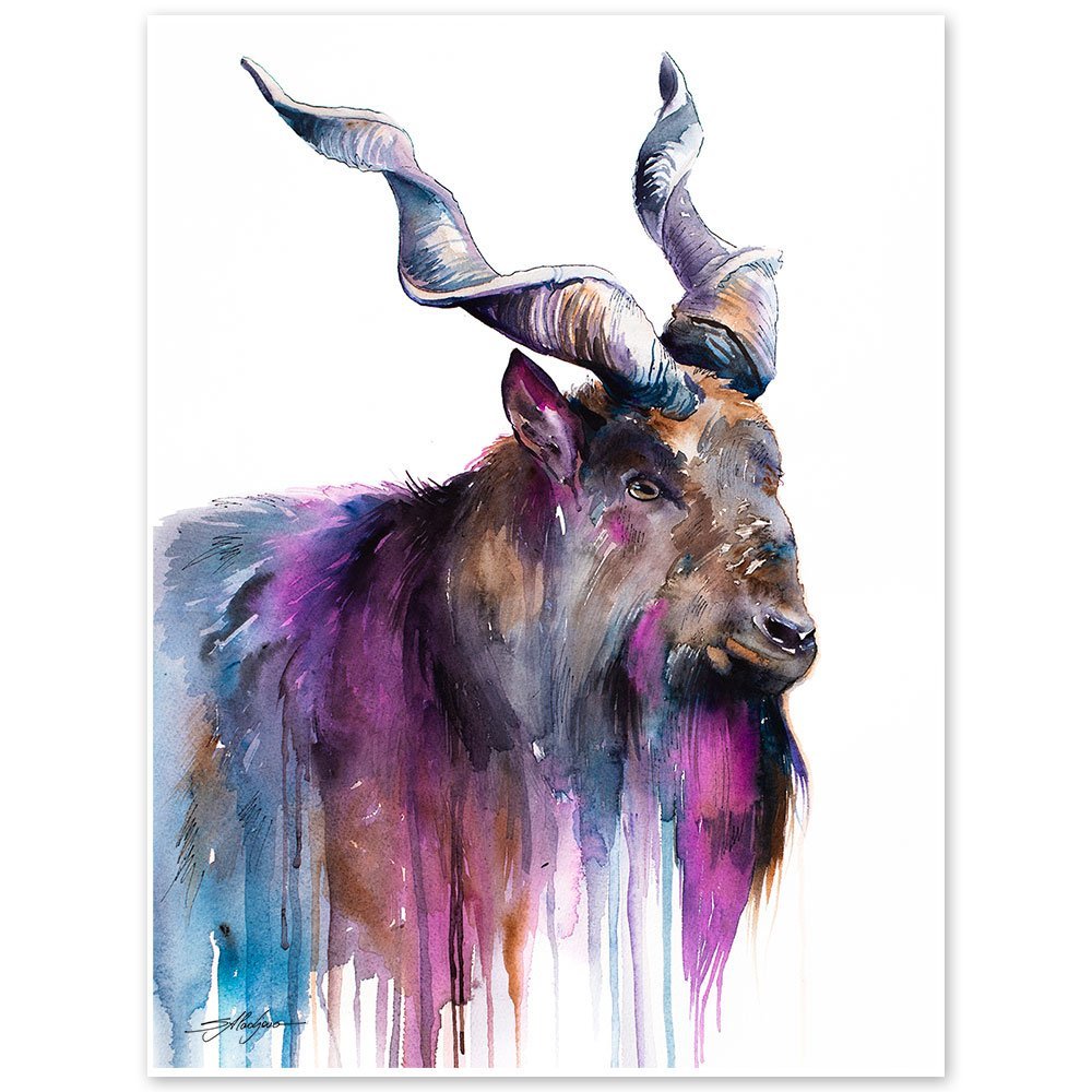 Goat watercolor painting print by Slaveika Aladjova