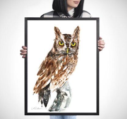 Screech Owl Watercolor Print by Luke Kanelov