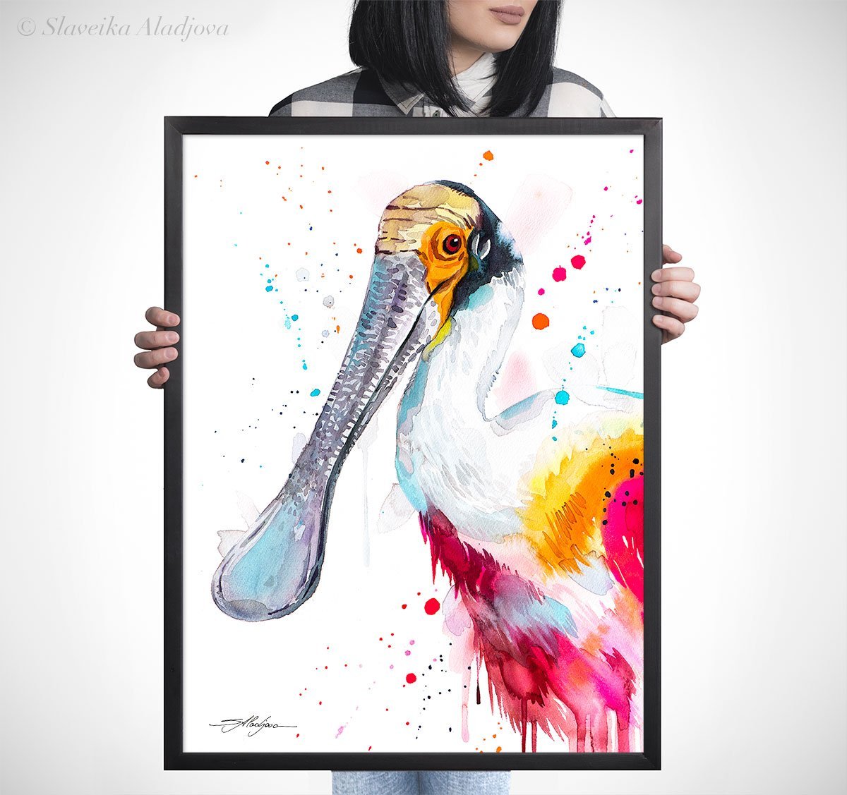 Roseate spoonbill watercolor painting print by Slaveika Aladjova