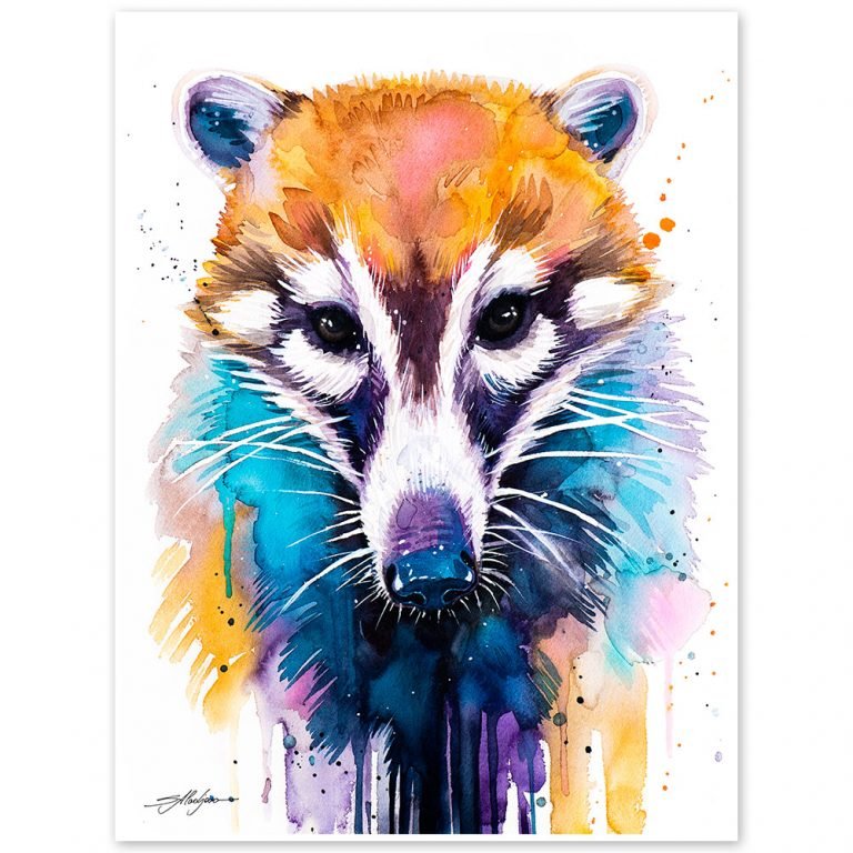 White-nosed coati watercolor painting print by Slaveika Aladjova