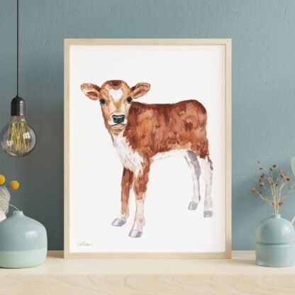 Baby Cow Watercolor Print