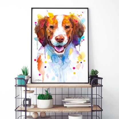 Brittany Spaniel, Dog watercolor painting print by Slaveika Aladjova