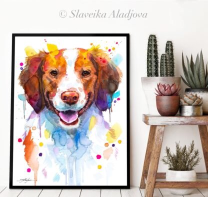 Brittany Spaniel, Dog watercolor painting print by Slaveika Aladjova