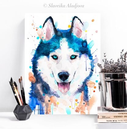 Siberian Husky, dog, animal, watercolor