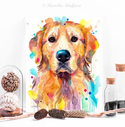 Golden Retriever, Dog watercolor painting print by Slaveika Aladjova