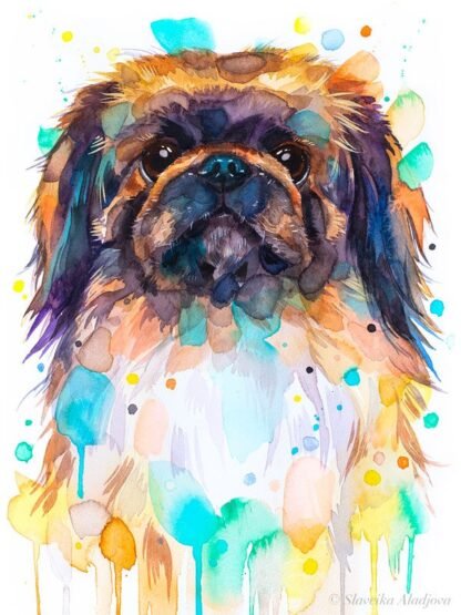 Pekingese, Dog watercolor painting print by Slaveika Aladjova